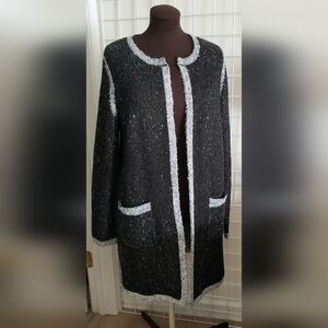 89th+ Madison Long Cardigan Sweater Black Grey Blend, Light Grey Misses XL  NWT